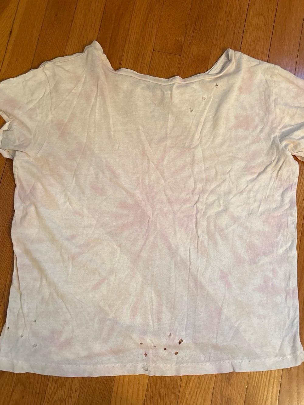 RVCA Women's Pale Pink Tie-Dye Distressed Short Sleeve Tee